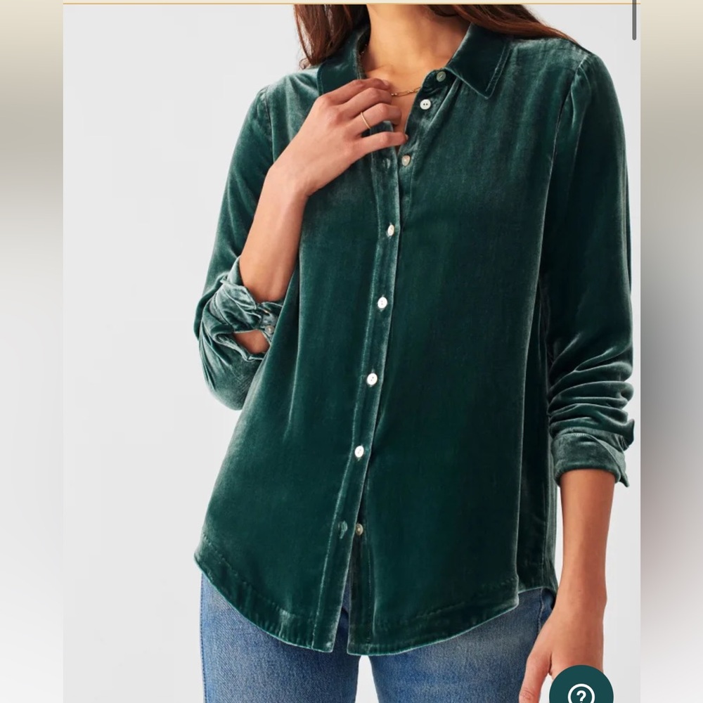 Faherty Stretch Silk Velvet Genevieve Shirt in Emerald Sz XS